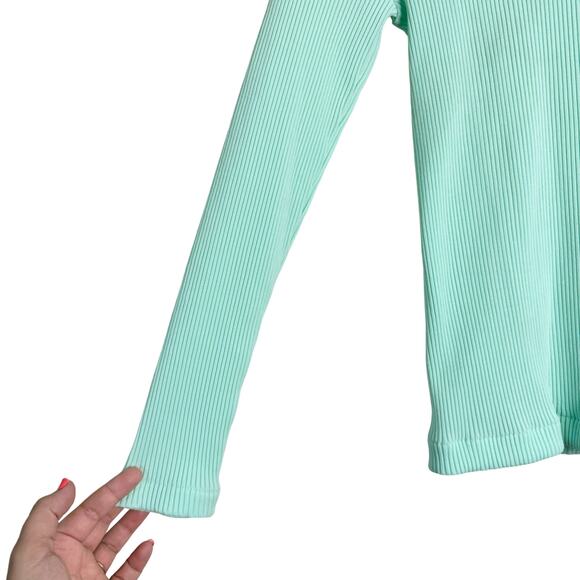 Vintage Mint Green Bodycon‎ Ribbed stretchy mock neck long sleeve top MEDIUM - Picture 7 of 7